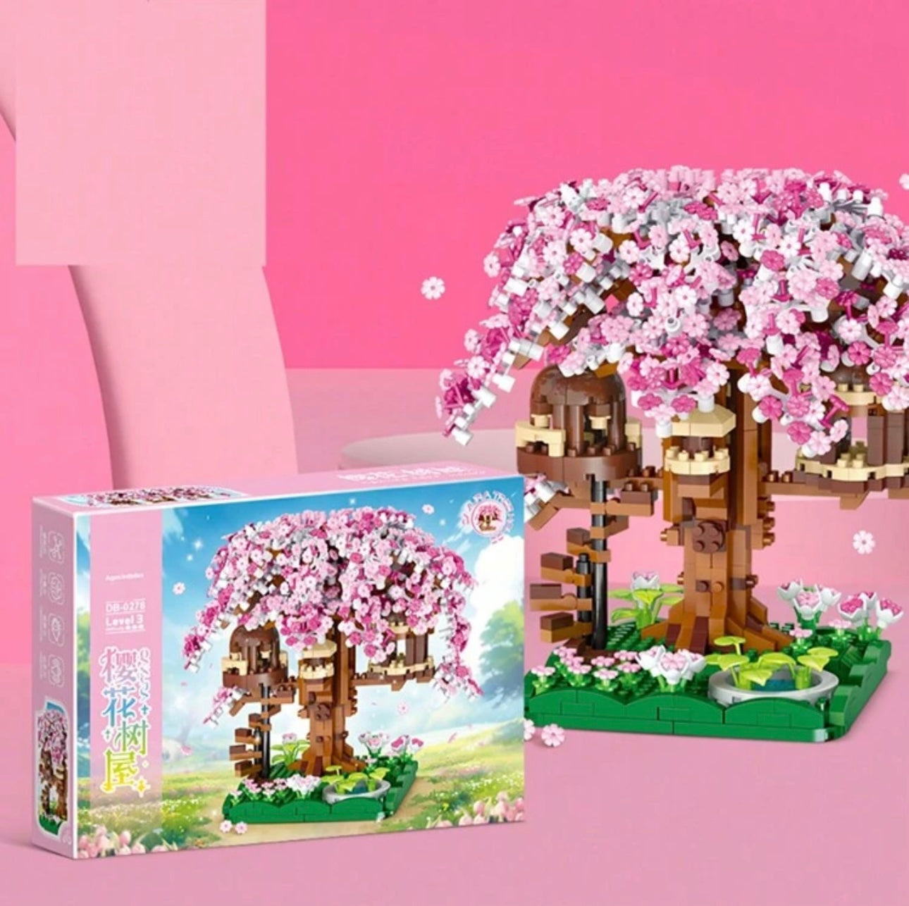 Pink Cherry Blossom Treehouse Bonsai Building Blocks Sets | High Quality Toys